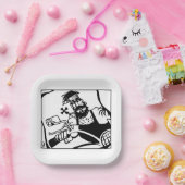 バイクもしくは自転車に乗る人ブラック正方形紙プレート ペーパープレート (パーティー)