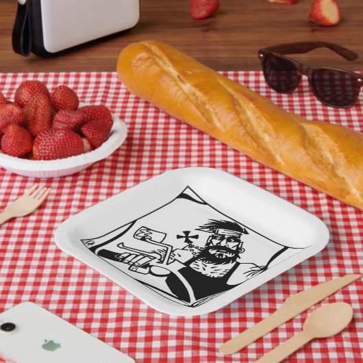 バイクもしくは自転車に乗る人ブラック正方形紙プレート ペーパープレート (ピクニック)