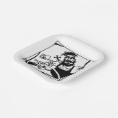 バイクもしくは自転車に乗る人ブラック正方形紙プレート ペーパープレート (傾斜あり)