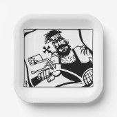 バイクもしくは自転車に乗る人ブラック正方形紙プレート ペーパープレート (正面)