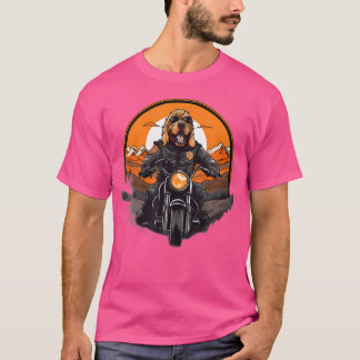 バイクもしくは自転車に乗る人ブラッドハウンドドッグライディングモーターバイク Tシャツ