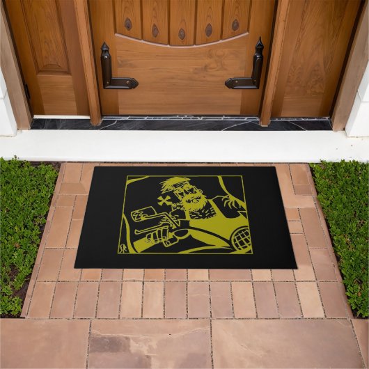 バイクもしくは自転車に乗る人ブロイエローと黒のdoormat ドアマット (室外)