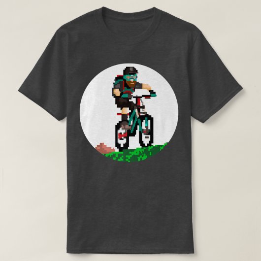 バイクもしくは自転車に乗る人マウンテンビカーピクセルアートレトロゲームスタイル2 Tシャツ (デザイン正面)