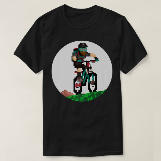 バイクもしくは自転車に乗る人マウンテンビカーピクセルアートレトロゲームスタイル2 Tシャツ (デザイン正面)