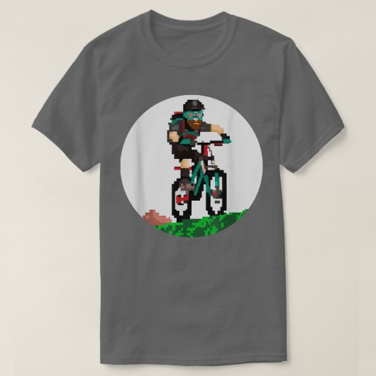 バイクもしくは自転車に乗る人マウンテンビカーピクセルアートレトロゲームスタイル2 Tシャツ (デザイン正面)