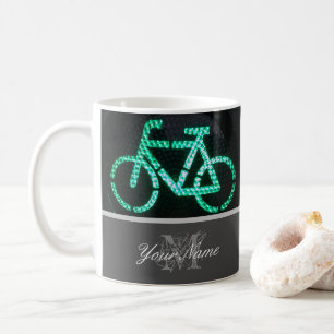 バイクもしくは自転車に乗る人モノグラムと緑の自転車の信号! コーヒーマグカップ