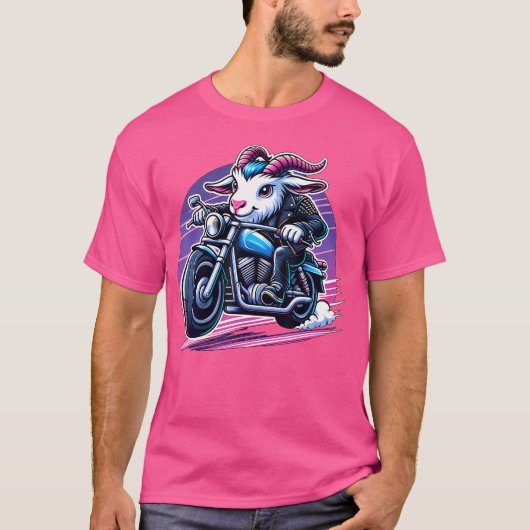 バイクもしくは自転車に乗る人ヤギ乗りバイク Tシャツ (正面)