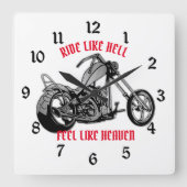 バイクもしくは自転車に乗る人天国白 スクエア壁時計 (正面)