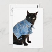 バイクもしくは自転車に乗る人子猫 ポストカード (正面/裏面)