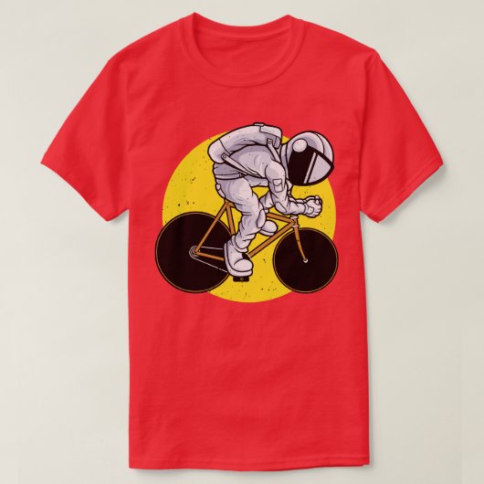 バイクもしくは自転車に乗る人宇宙飛行士宇宙サイクリスト自転車サイクリング Tシャツ (デザイン正面)