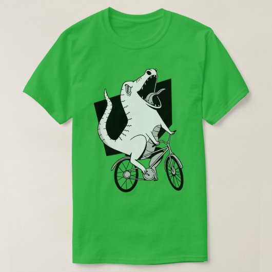 バイクもしくは自転車に乗る人恐竜 Tシャツ (デザイン正面)