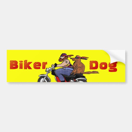 バイクもしくは自転車に乗る人犬 バンパーステッカー (正面)