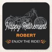 バイクもしくは自転車に乗る人用バイクでハッピーリタイア スクエアペーパーコースター (正面)