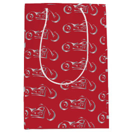 バイクもしくは自転車に乗る人用銀のバイクシルエット ミディアムペーパーバッグ