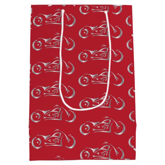 バイクもしくは自転車に乗る人用銀のバイクシルエット ミディアムペーパーバッグ (裏面)