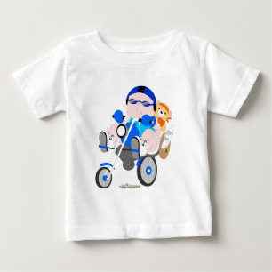バイクもしくは自転車に乗る人男の赤ちゃんTシャツ ベビーTシャツ