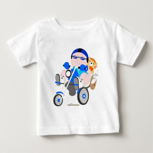 バイクもしくは自転車に乗る人男の赤ちゃんTシャツ ベビーTシャツ (正面)