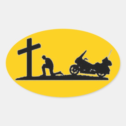 バイクもしくは自転車に乗る人祈の 楕円形シール (正面)