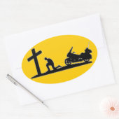 バイクもしくは自転車に乗る人祈の 楕円形シール (封筒)