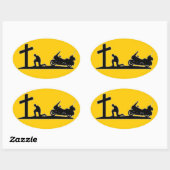 バイクもしくは自転車に乗る人祈の 楕円形シール (シート)