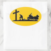 バイクもしくは自転車に乗る人祈の 楕円形シール (バッグ)