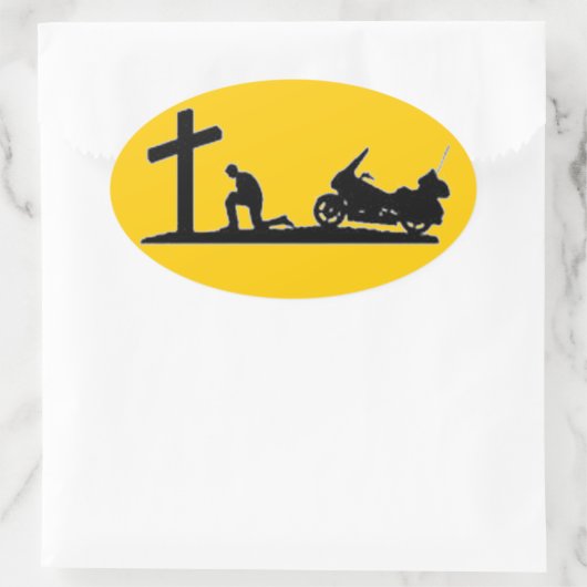 バイクもしくは自転車に乗る人祈の 楕円形シール (バッグ)