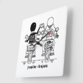 バイクもしくは自転車に乗る人結婚オートバイのギフトアクリル壁時計 スクエア壁時計 (傾斜)