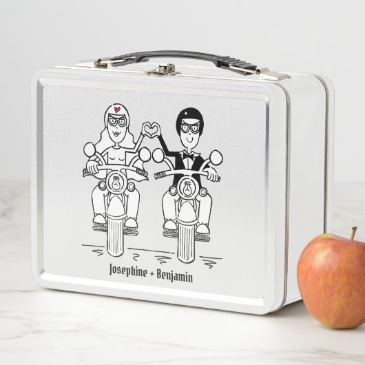 バイクもしくは自転車に乗る人結婚バイクの贈り物 メタルランチボックス (インサイチュ)