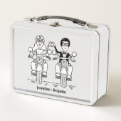 バイクもしくは自転車に乗る人結婚バイクの贈り物 メタルランチボックス (正面)