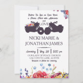 バイクもしくは自転車に乗る人結婚フローラ多肉類 招待状 (正面)