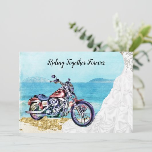 バイクもしくは自転車に乗る人結婚式招待状 招待状 (スタンド正面)