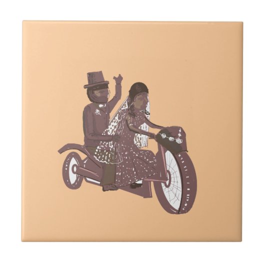 バイクもしくは自転車に乗る人結婚製品 タイル (正面)