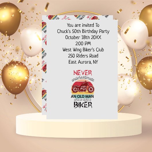 バイクもしくは自転車に乗る人誕生日パーティオールドマンジョーク 招待状