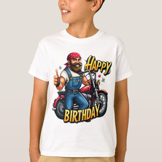 「バイクもしくは自転車に乗る人誕生日ビベス」 Tシャツ (正面)