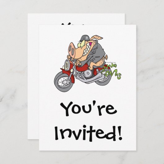 バイクもしくは自転車に乗る人豚バイクの漫画 招待状 (正面/裏面)