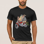 バイクもしくは自転車に乗る人豚バイクの漫画 Tシャツ (正面)