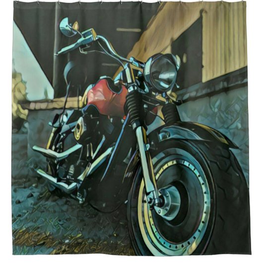 バイクもしくは自転車に乗る人贈与 シャワーカーテン (正面)