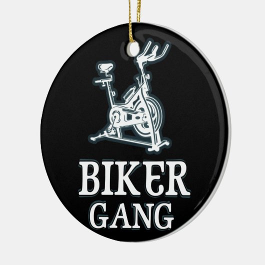 バイクもしくは自転車に乗る人集団スおもしろいピンことわざジムトレーニングスピニング セラミックオーナメント (左)