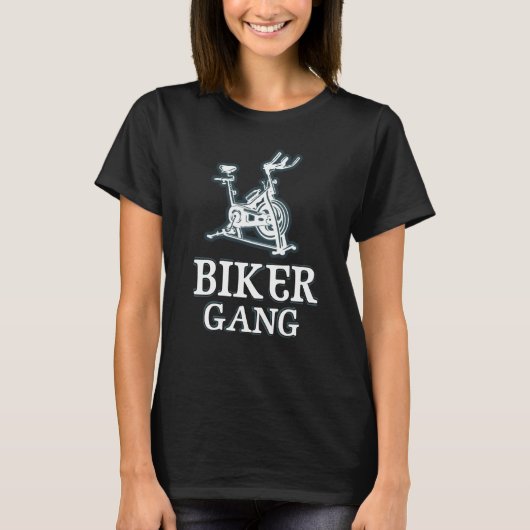 バイクもしくは自転車に乗る人集団スおもしろいピンことわざジムトレーニングスピニング Tシャツ (正面)