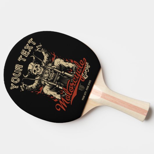 バイクもしくは自転車に乗る人骨格パーソナライズされた自動二輪車ショップガレージ 卓球ラケット (横)