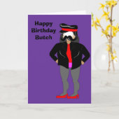 バイクもしくは自転車に乗る人、ハッピーバースデーバッチ カード (黄色い花)