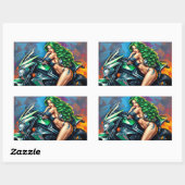 バイクもしくは自転車に乗る人 長方形シール (シート)