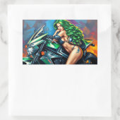 バイクもしくは自転車に乗る人 長方形シール (バッグ)