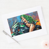 バイクもしくは自転車に乗る人 長方形シール (封筒)