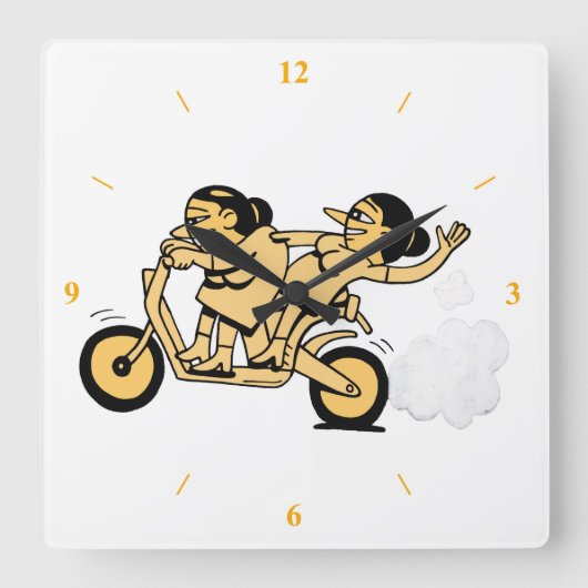 バイクもしくは自転車に乗る人。頑張れ。 スクエア壁時計 (正面)