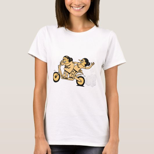 バイクもしくは自転車に乗る人。頑張れ。 Tシャツ (正面)
