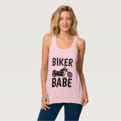 バイクもしくは自転車に乗る人BABE、レディースオートバイTシャツ タンクトップ (正面フル)