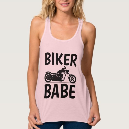 バイクもしくは自転車に乗る人BABE、レディースオートバイTシャツ タンクトップ (正面)