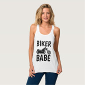 バイクもしくは自転車に乗る人BABE、レディースオートバイTシャツ タンクトップ (正面フル)