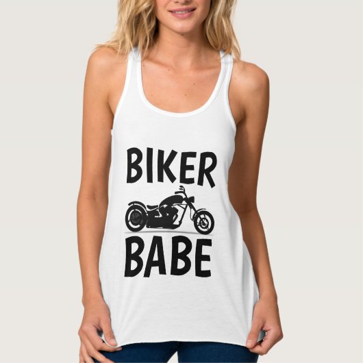 バイクもしくは自転車に乗る人BABE、レディースオートバイTシャツ タンクトップ (正面)